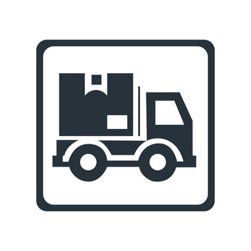 A flat-style icon for a delivery truck sign A van vector image is set against a solitary white background. The idea for a cargo car company