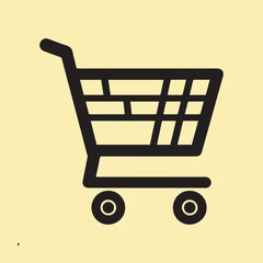 Icon of a shopping cart. The shopping cart web store button has a flat shape. online store logo display. Image of a vector illustration. Isolated black silhouette against a white background.
