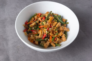 Stir-fried tempeh and long beans. one of the favorite foods of Indonesian people