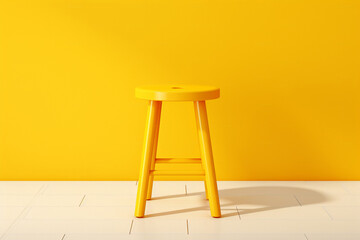 The photoshoot of a bright yellow stool isolated on a yellow background with natural light and silhouette, shot in a studio.  Generative AI.