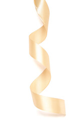 Curled golden ribbon isolated on white background