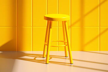 The photoshoot of a bright yellow stool isolated on a yellow background with natural light and silhouette, shot in a studio.  Generative AI.
