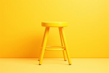 The photoshoot of a bright yellow stool isolated on a yellow background with natural light and silhouette, shot in a studio.  Generative AI.