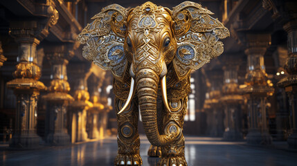 Gold Elephant Deity Art