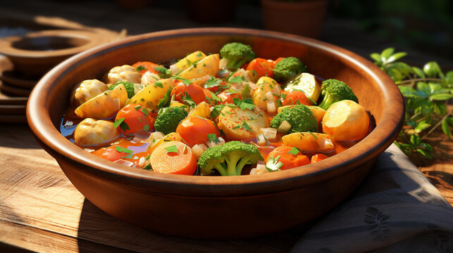 Flavorful Vegetable Meal on Terracotta Dining plate