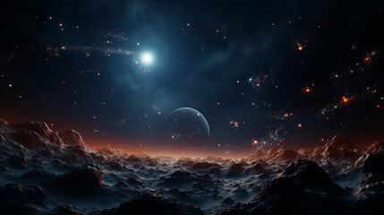 Fototapeta na wymiar Space landscape with stars and planets, beauty of open deep space