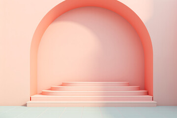 Modern Geometric Arch and Stairs in Pastel Gradient Interior