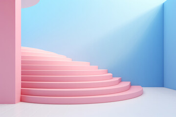 Pink Spiral Staircase Isolated on Blue Background