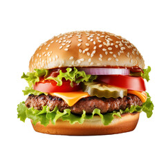 Hamburger advertising isolated on transparent background (png)