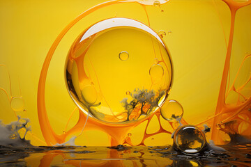 Yellow Bubble Oil Background, Abstract Macro Close-Up Photography