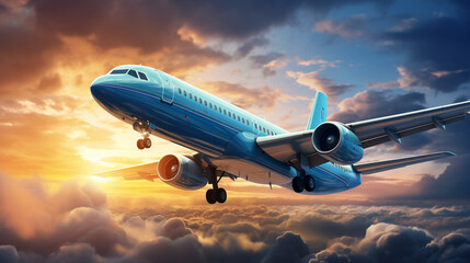Fototapeta na wymiar Airplane Departure Clear Skies