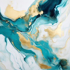 Gold marble cyan background abstract with Generative Ai. Ocean watercolor texture blue pattern.