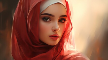 young hijabi woman, copy space, 16:9
