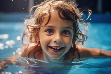 Fototapeta na wymiar Cute little girl playing in the swimming pool