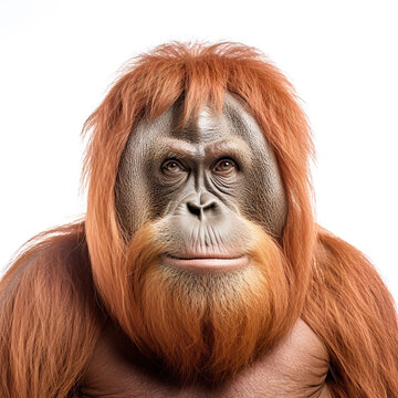 Image of big male orangutan orange monkey on white background. Wildlife Animals.