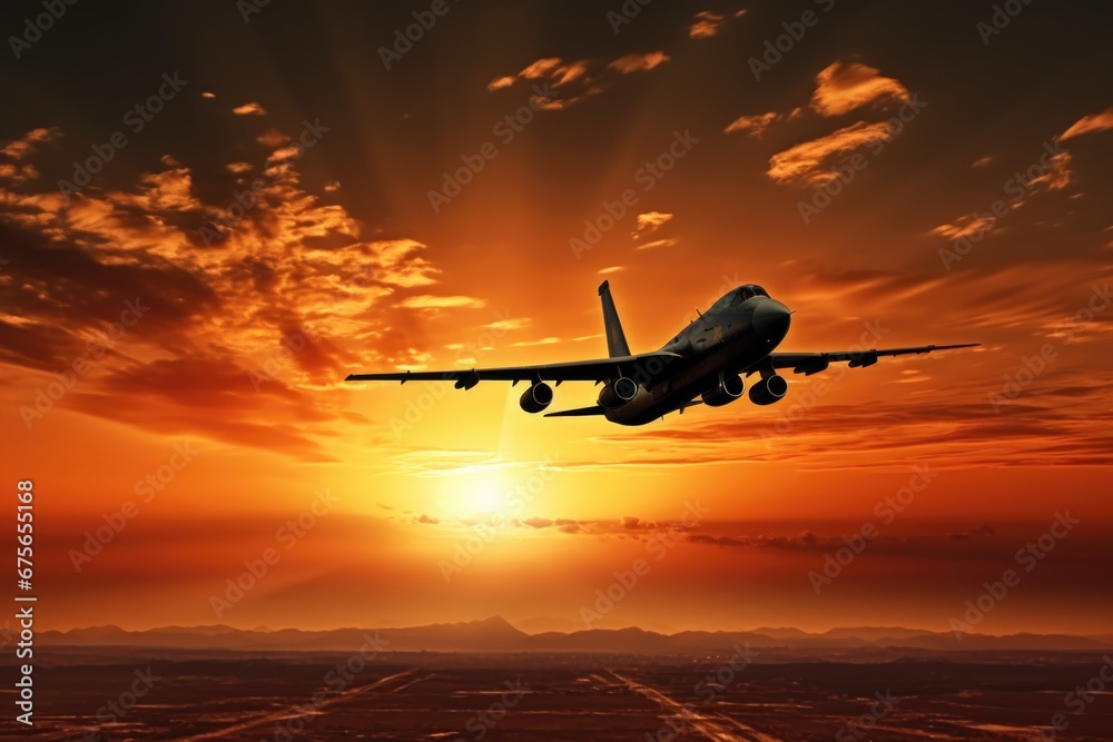 Aufkleber a large jetliner soaring through the sky, surrounded by fluffy clouds. perfect for travel and aviati