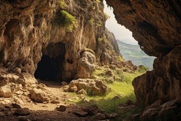 A cave with a dirt path going through it. Perfect for adventure and exploration themes.