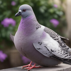 white pigeon on the ground with flowers