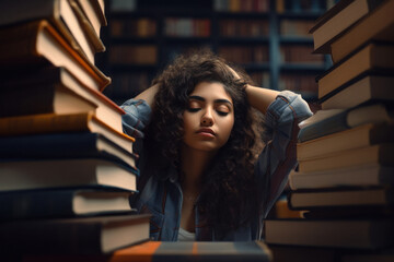 young female student with stack of books