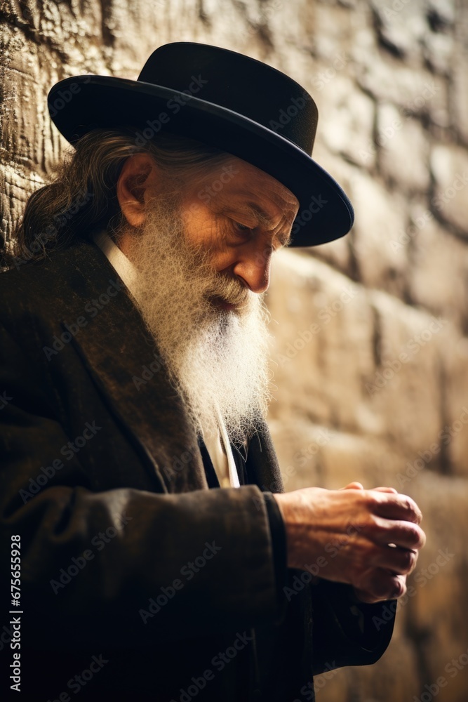 Poster A man with a long beard wearing a hat. Suitable for various uses