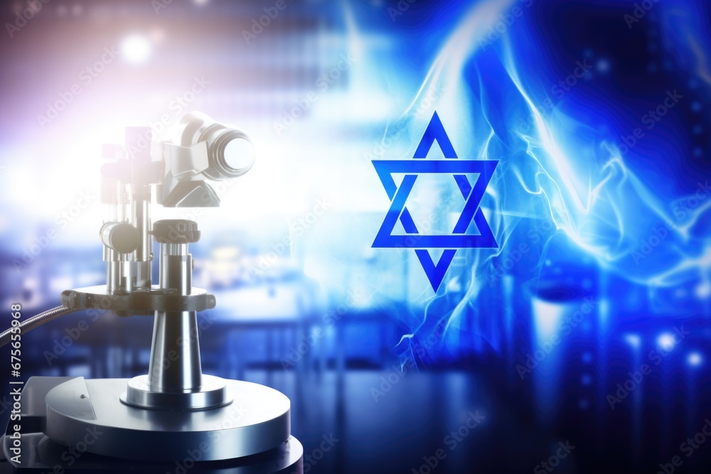 Aufkleber A microscope with a Star of David in the background. This image can be used to represent scientific research and discovery in a Jewish context