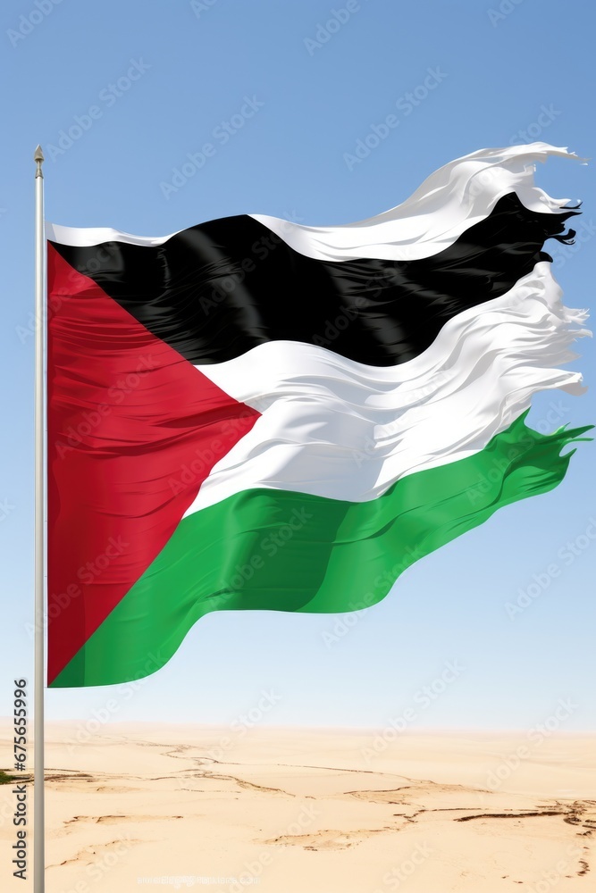 Aufkleber a flag is shown flying in the wind in the desert. this image can be used to represent patriotism, fr