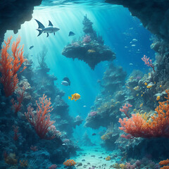 Fototapeta na wymiar coral reef and fishes in the water