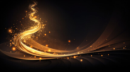 abstract golden christmas tree on black background with reflection