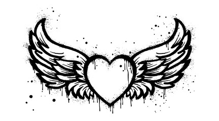 Spray painted graffiti flying heart with wings icon in black over white. Heart with wings drip symbol. isolated on white background. vector illustration © Receh Lancar Jaya