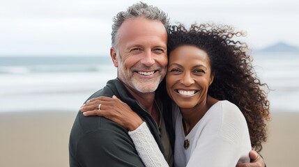 Obraz premium Middle-aged couple gazing into eyes sharing moment with connection enriched by countless shared experiences. Adult couple with love stronger over years nurtured by wonderful shared experience