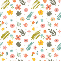 Obraz premium Retro spring floral flower pattern seamless repeat vector colourful