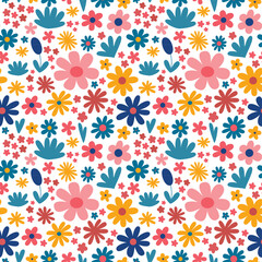 Retro spring floral flower pattern seamless repeat vector colourful