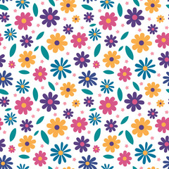 Retro spring floral flower pattern seamless repeat vector colourful