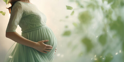 The woman carries new life with a grace that glows, her pregnancy adding to her beauty