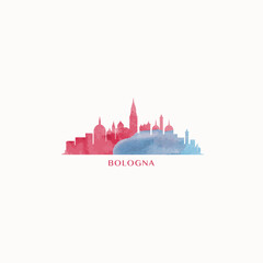 Bologna watercolor cityscape skyline city panorama vector flat modern logo, icon. Italy, Emilia Romagna town emblem concept with landmarks and building silhouettes. Isolated graphic © Anastasiia