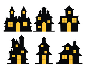Haunted House silhouette collection. scary halloween house bundle set.