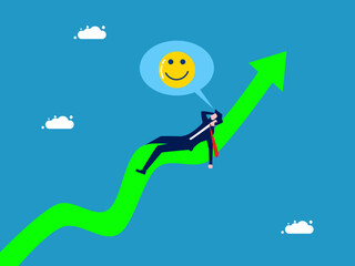 Businessman lies on growth graph and dreams sweet dreams. Vector