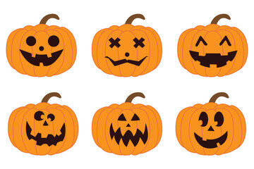 Collection of Halloween pumpkin in flat design on white background. Happy Halloween set.