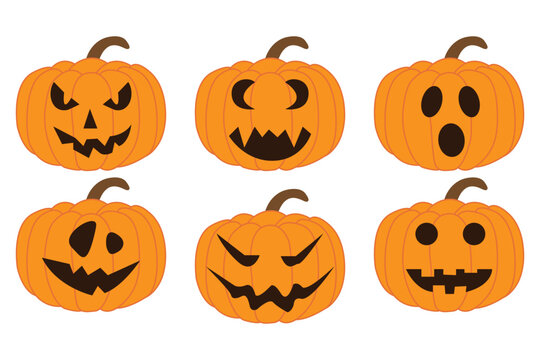 Collection of Halloween pumpkin in flat design on white background. Happy Halloween set.