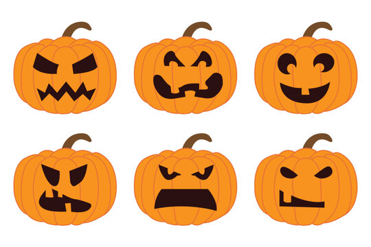 Collection of Halloween pumpkin in flat design on white background. Happy Halloween set.