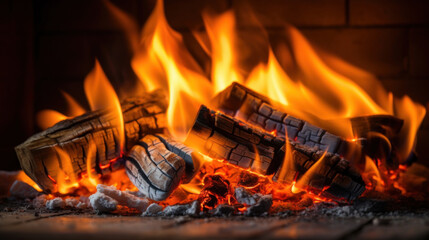 Close up of a fire in a fireplace