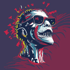 A cartoon of a zombie wearing sunglasses design for use in design and print poster canvas