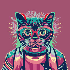 A cat cute ,cat T-Shirt , Kitty T-Shirt wearing glasses vector design vector design prints