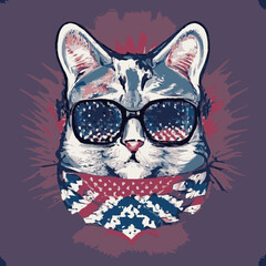 A cat cute ,cat T-Shirt , Kitty T-Shirt wearing sunglasses and bandana vector design design for use in design and print poster canvas