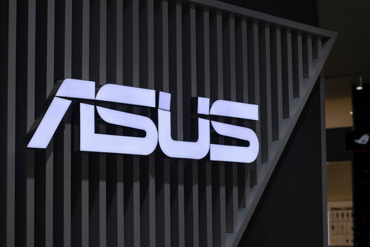 Beijing, China - Oct 5, 2023: Asus logo is seen at one of its retail stores in Beijing, China. Asus is a Taiwanese multinational computer, smartphone hardware and electronics manufacturer.
