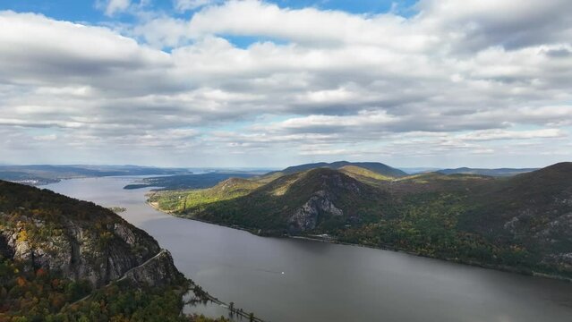 Aerial Drone Landscape Scenery Footage - Foliage, Cloud, Skies, Island, Mountain, Hike, Commercial, Boat, Trees, River - Upstate New York