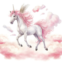 Obraz na płótnie Canvas Pink Unicorn Above The Clouds Illustration, Generative Ai