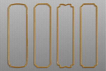 Set of realistic golden metal frames. 3d golden geometric banners - decoration elements for greeting card, cover, poster or invitation. Vector illustration.