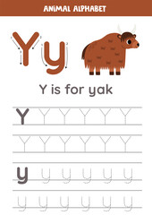 Tracing alphabet letters for kids. Animal alphabet. y is for yak.