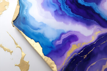 This watercolor painting of blue, purple, and gold marble is a stunning and elegant image that can be used in a variety of ways.